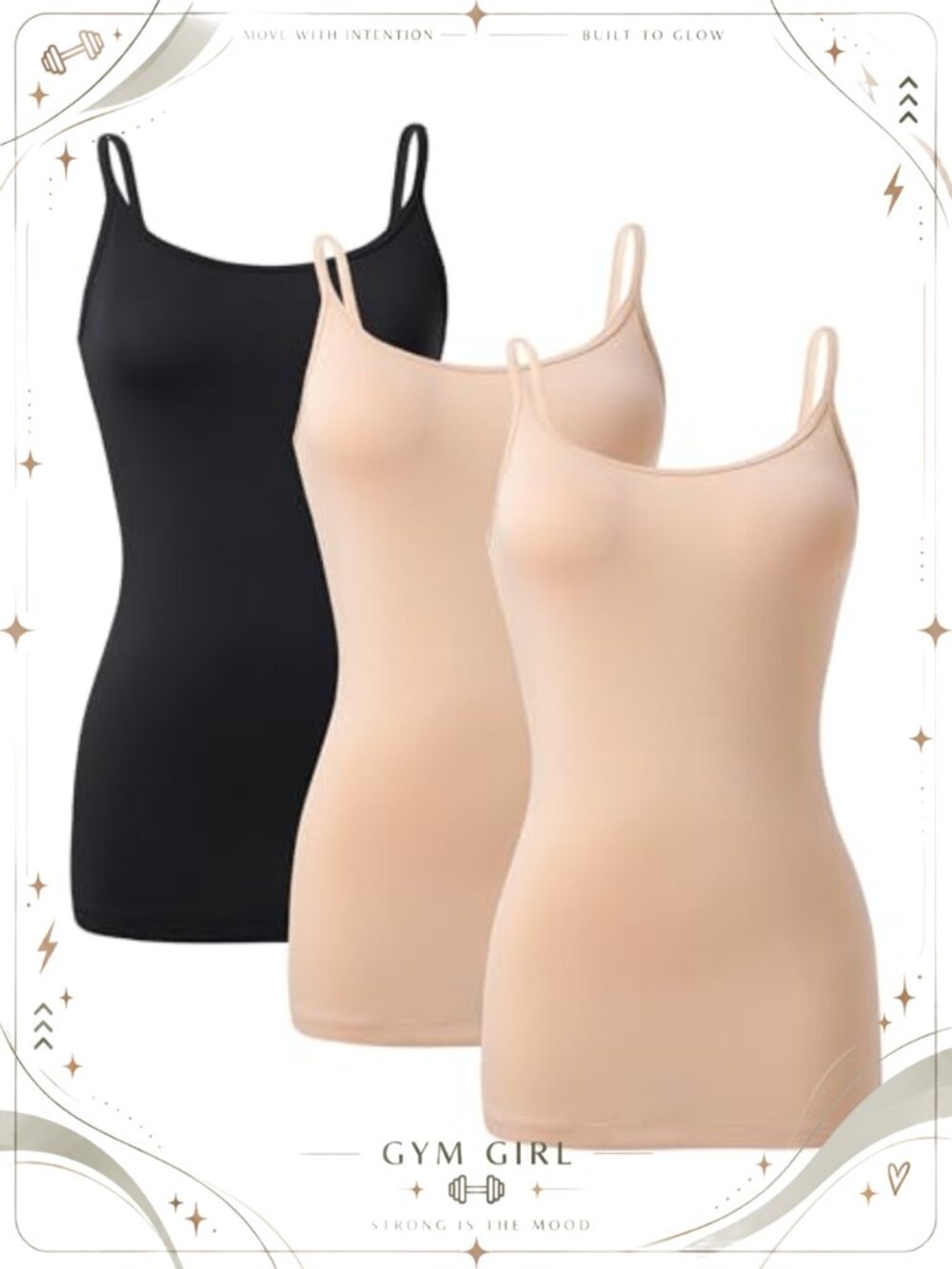 Women's Bamboo Rayon Camisole Tank Tops Wide Strap 3 Pack